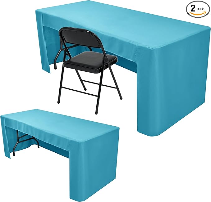 Nasitos 2 Pack Fitted Tablecloth for 4 Foot Tables-Teal Open Back Folding Table Cover Washable and Wrinkle Resistant Table Cloth for Trade Show, Book Fair, Career Fair, Convention, Events