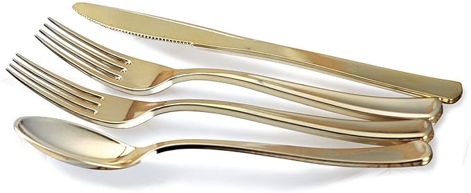 " OCCASIONS " 150pcs set (25 Guests)-Extra Heavyweight Vintage Wedding Disposable/Reusable Plastic Plates (25 x 11'' + 25 x 8.25'') + Silverware (Chateau Collection in Blush Pink)