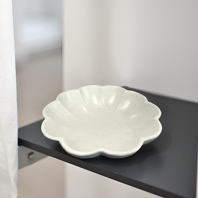 Large Handmade Decorative Bowl decor, Scalloped Pedestal Bowls for Modern Home Decor,Ruffle Decor,Stylish Key Bowl for Entry Table,Decorative Fruit Bowl for Kitchen Counter,Light Gray