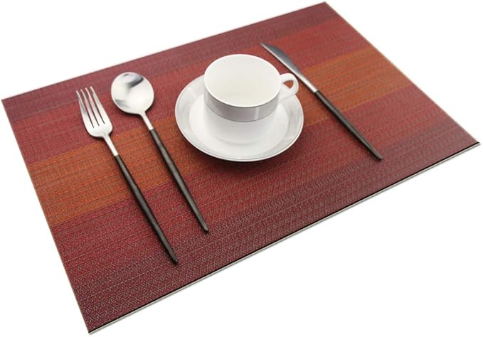 Table Mats for Dinner Washable Easy to Clean PVC Placemat for Kitchen Table Heat-resistand Woven Vinyl Placemats (4, Red)