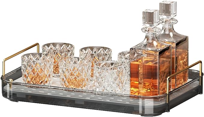 Seoneiro Whiskey Tray, Glass Cup Rack, Mug Holder, Coffee Cup Organizer, Bathroom Countertop with Drain Board Wine Glass Decorative Organizer, Food Tray, Kitchen Spice Rack