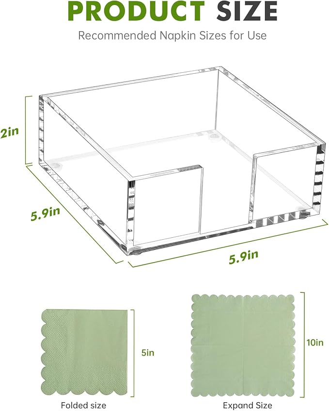 Acrylic Cocktail Napkin Holder for Table, for 5 x 5 Inches Napkin, Modern Flat Napkin Holders for Kitchen, Clear Waterproof Napkins Holder for Dinner, Home, Bar