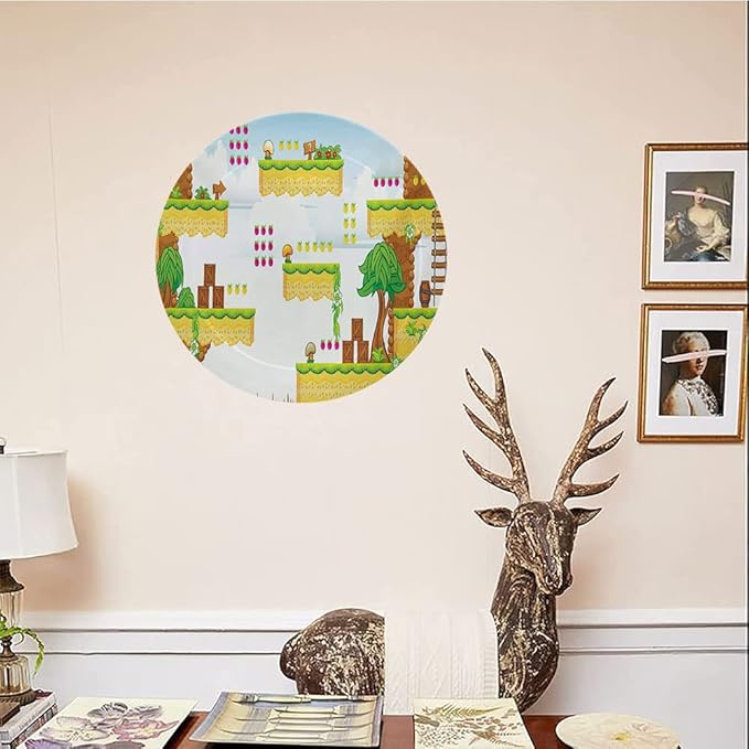 Ceramic Display Plate, Video Games Ceramic Hanging Decorative Plate, Cartoon Retro Computer Graphic Kids Western, 6 Inch, Living Room Kitchen Decoration Household, Multicolor