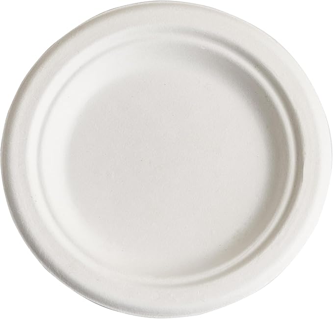 CIAO! 6" Heavy Duty Plate 100% Compostable Ecofriendly PFAS Free Unbleached Bagasse Natural White (Pack of 1,000)