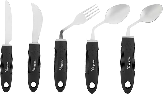 Restaurantware Adaptive Utensils - 1 count Stainless Steel, 9.84 x 5.12 x 1.57 Inches, Ergonomic Eating Aids, Non-Slip Utensil Set for Arthritis, Secure Grip Design, Black