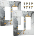 Outlet Covers Gray/Gold Marble Abstract Modern Luxury 2 Gang Light Switch Cover Double Rocker Wall Plate Decorative GFCI Receptacle Electrical Switchplate for Bathroom Bedroom Decor（2 Pack）