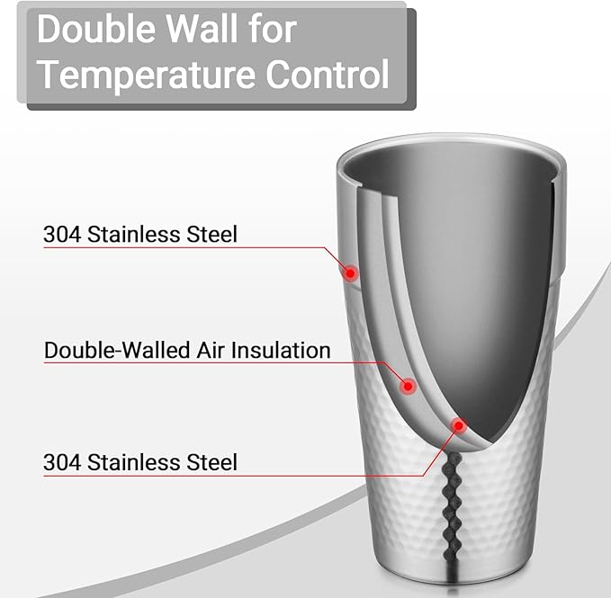 Beasea Stainless Steel Cups 19 oz, 4 Pack Large 18.6oz 550ml Stainless Steel Tumbler Stackable Double Wall Insulated Metal Drinking Glasses for Home Restaurant Office Party Camping