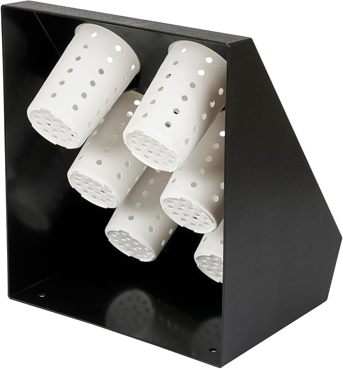 Restaurantware-Met Lux 13.78 x 11.42 x 15.94 Inch Flatware Organizer, 1 Standing Cutlery Holder - Includes 6 Plastic Cylinders, Perforated Design, Black Plastic Utensil Holder, For Breakroom