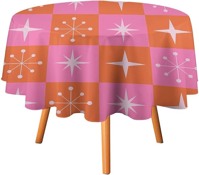 Mid Century Modern Round Tablecloth, Vintage Abstract Colorful Geometrics Modern Print Tablecloth for Home Party Dining Room Kitchen Decor 50Inch(127cm)