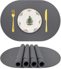 Silicone Placemats, Oval Placemats for Dining Table, Placemats Set of 4, Non-Slip Waterproof Heat Resistant Outdoor Table Mat for Patio Table (Dark Gray-Oval)