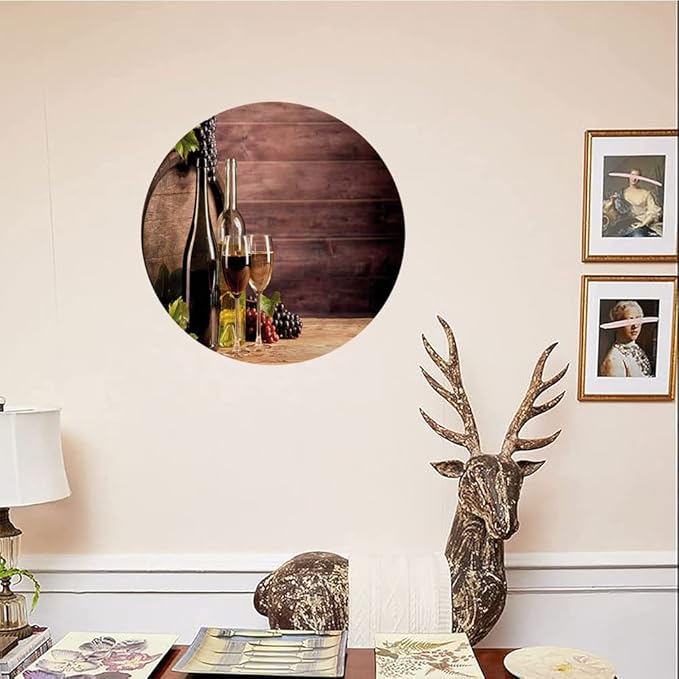 Decorative Plates, Wine Print Ornament, Rustic Viticulture Concept, 6 Inch, 1 Plate with 1 Display Stand, Brown Green Light Brown