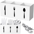 Suzile Acrylic Cutlery Storage Organizer Bin Silverware Caddy Countertop Knife Spoon and Fork Holder Kitchen 3 Section Tableware Storage Box for Cabinet Indoor Home Flatware Dining Room(White,L)