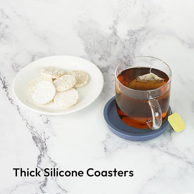 Carrotez Thick Silicone Coasters for Drinks, Round Bulky Cup Coasters for Coffee Table, Desk, Set of 2 - Blue