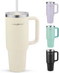 HAUSHOF 40 oz Tumbler with Handle and Straw, Insulated Stainless Steel Coffee Tumbler with Tritan Lid, Double Walled Travel Mug Water Bottle Cup, Large Tumbler for Hot and Cold Drinks