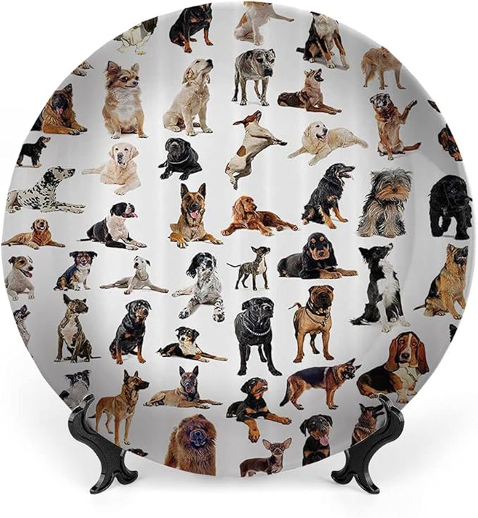 Decorative Plates, Dog Lover Print Ornament, Austratlian Shepherd Pet Italian Mastiff, 6 Inch, Kitchen Wall Decor, Brown Black