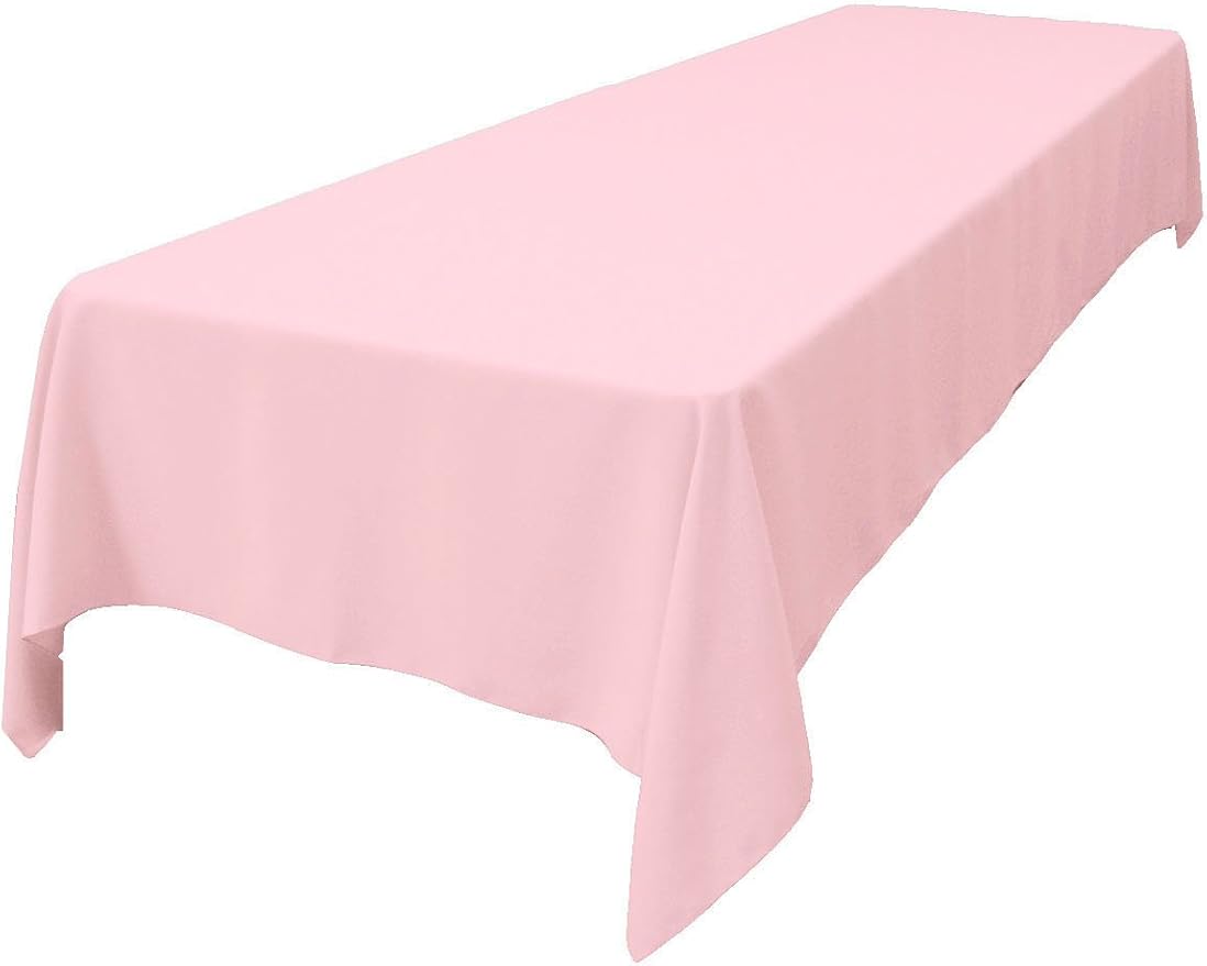 LA Linen Polyester Poplin Washable Rectangular Tablecloth, Stain and Wrinkle Resistant Table Cover 60x144, Fabric Table Cloth For Dinning, Kitchen, Party, Holiday 60 by 144-Inch, Pink Light