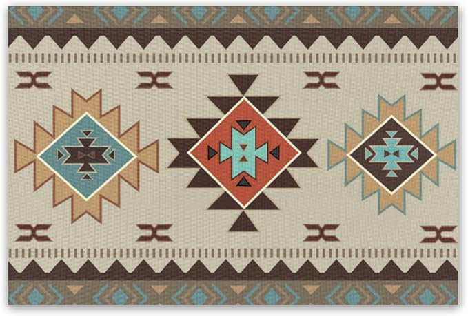 Southwestern Native Aztec Print Placemats Rustic Tribal Geometric Decorative Table Mat Antique Native Heat Resistant Place Mats for Dining Kitchen Party Holiday Decor 12x18Inch Set of 6