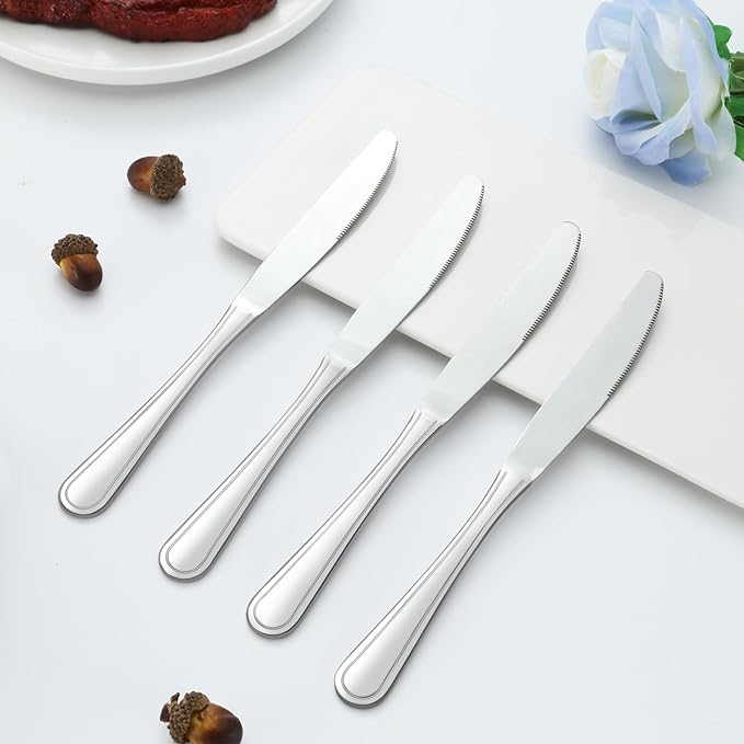 Dinner Knives Set of 36, 9” Butter Knives with Pretty Line Handle, Food Grade Stainless Steel Table Knife, Dishwasher Safe & Mirror Polished