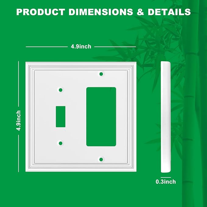 White Decorative Combination Light Switch Covers Wall Plate, Natural Material Rocker Switch Plate Outlet Covers - Modern Style (2 Gang Toggle/Decorator 2 Pack)