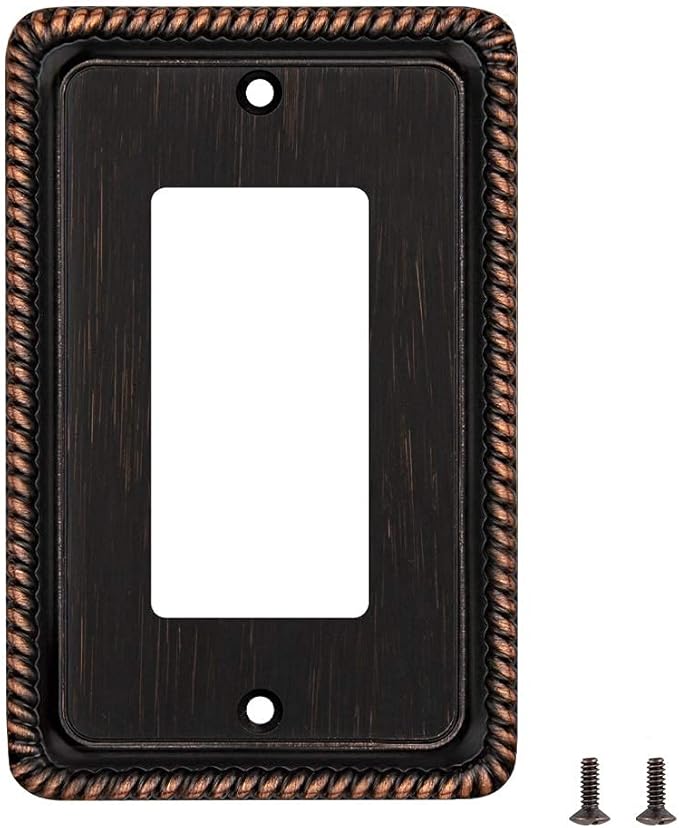 Henne Bery Rope Edge Decorative Wall Plate Switch Plate Outlet Cover (Single Decorator, 3 Pack, Aged Bronze)