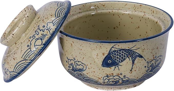 8 inch Retro Ceramic Ramen Bowl with Lid,Japanese Style Personalized Dinnerware For Noodle Rice Porridge Soup Fruit Salad (8inch, A)