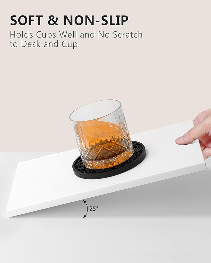 Drink Coasters, Coasters Set of 6 for Cup with Holder, Non-Slip Silicone Cup Mats for Hot and Cold Drinks, Cute Absorbent Coffee Bar Accessories Table Decor, Black