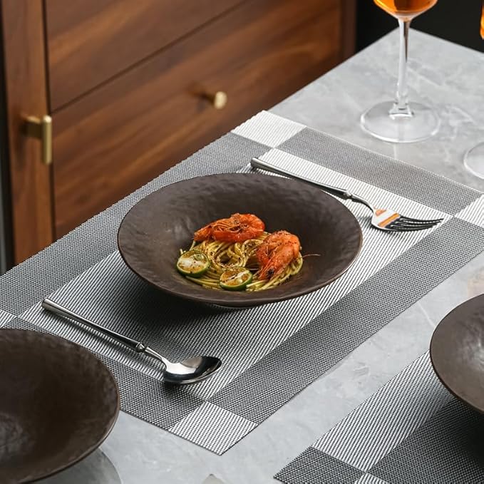 8 Inch Elegant Porcelain Dinner Plates, Round Appetizer Plates, Perfect for Salad, Dessert, Pasta, Snacks,Fruit,Breakfast, Party, Dishwasher & Microwave Safe, Set of 4 (Brown)