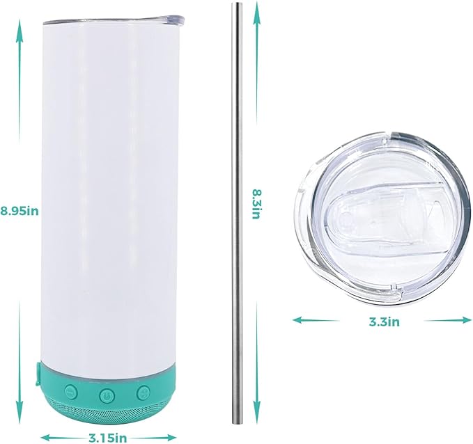 20 oz Music Speaker Tumbler 4 pack,Straight music mug with straw, lid, straw brush, shrink wrap,Reusable Travel Coffee Mug For Men and Women