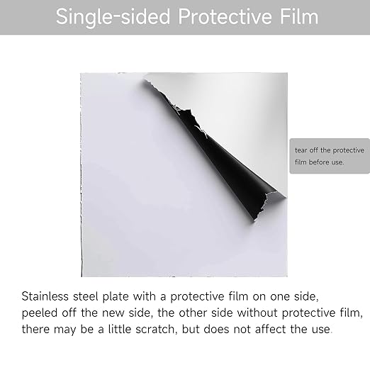 304 Stainless Steel Sheet - 8" X 8" X 1/8" Thin Stainless Steel Plate 1/8 Inch Thickness with Protective Film Metal Sheets Shim Stock Sheets for Kitchen DIY Crafting etc. (203 x 203 x 3 mm)