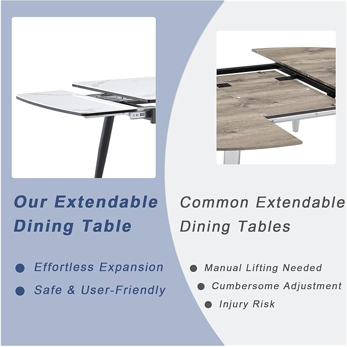 Extendable Dining Table Set for 8, 55'' to 78.8'' Rectangular Thickened Sintered Stone Kitchen Table with 8 Upholstered Chairs, Modern Space Saving 9-Piece Dinner Table Set