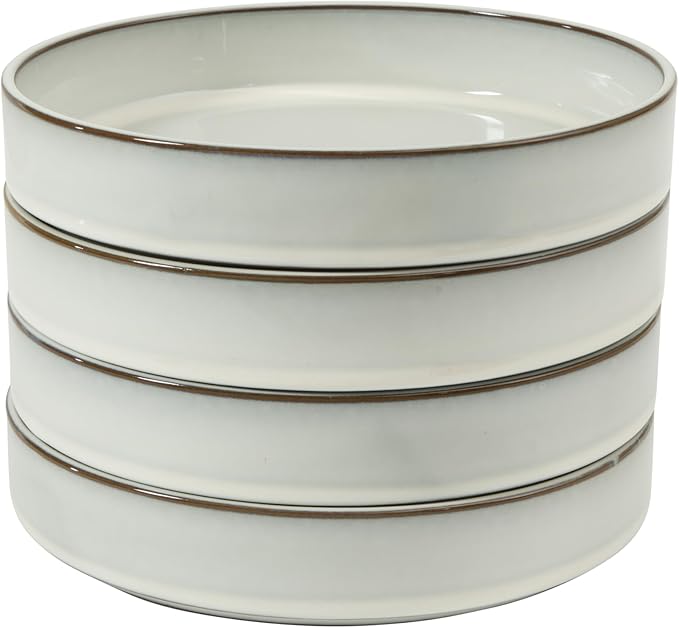 Bloomhouse - Two Time Oprah's Favorite Things WInner - Santorini Mist 4-Piece 8.6-Inch Terracotta Pasta Bowl Set – Moonstone White, Reactive Glaze Round Shallow Walled Dinner & Serving Bowls