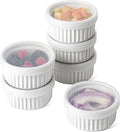 LE TAUCI Ramekins with Silicone Lids, 8 OZ Ceramic Soufflé Dishes, Ramekin Bowls for Crème Brûlée, Dessert, Dips, Oven & Microwave Safe, Set of 6, White