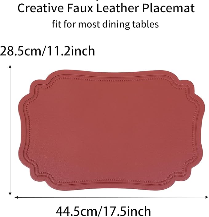 Red Faux Leather Placemats Set of 6,Waterproof PU Placemat for Dining Table,Wipeable Eco-Friendly Kitchen Table Mats Heat Resistant Anti Slip Washable,Modern Table Protectors