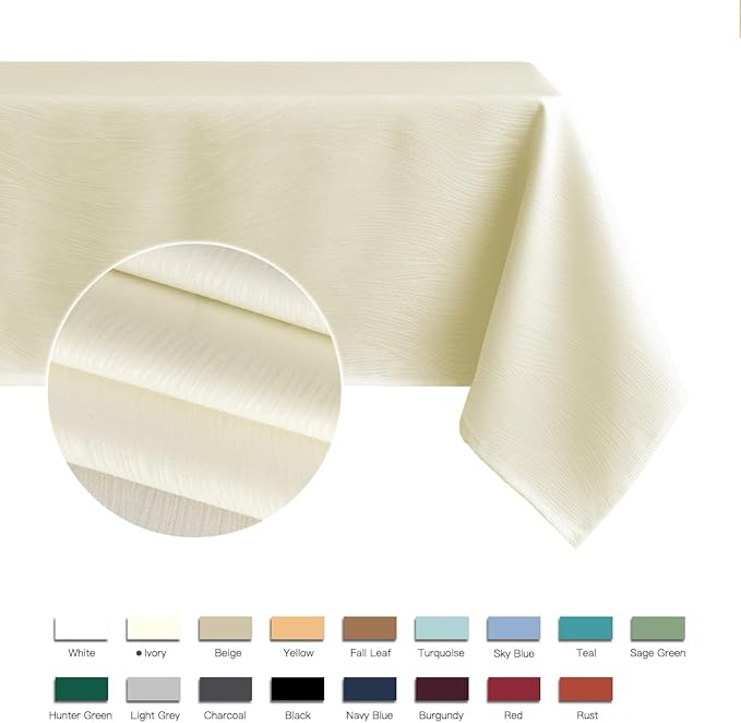 maxmill Jacquard Table Cloth Waving Pattern Water Proof Wrinkle Free Heavy Weight Soft Tablecloth Decorative Fabric Table Cover for Outdoor and Indoor Use Rectangular 60 x 104 Inch Ivory