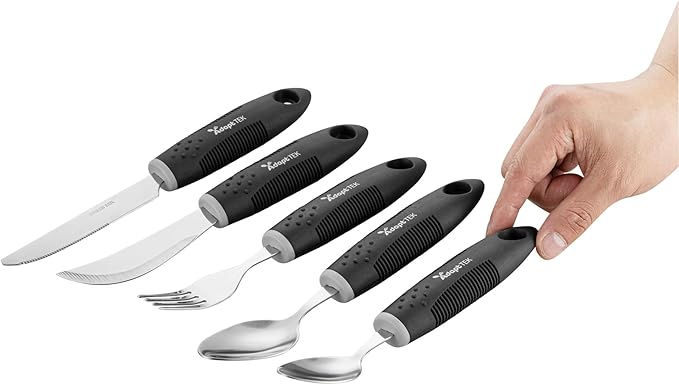 Restaurantware Adaptive Utensils - 1 count Stainless Steel, 9.843 x 5.118 x 1.575 Inches, Ergonomic Eating Aids, Non-Slip Utensil Set for Arthritis, Secure Grip Design, Black