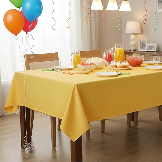 sancua Rectangle Tablecloth - 60 x 102 Inch - Stain and Wrinkle Resistant Washable Polyester Table Cloth, Decorative Fabric Table Cover for Dining Tables, Buffet Parties and Camping, Yellow