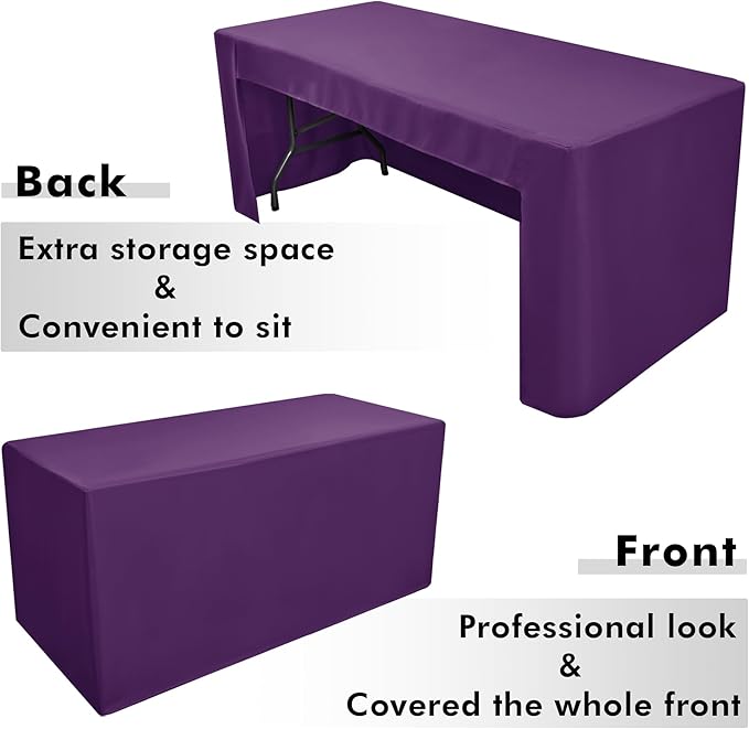 Nasitos 2 Pack Purple Tablecloth Rectangle Fitted for 4 Foot-Open Back Valentines Tablecloth Fabric Washable and Wrinkle Resistant Table Cover for Trade Show, Parties, Banquet, Buffet, Baby Shower