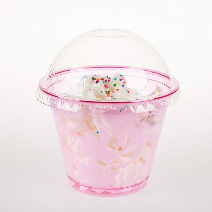 Golden Apple, 9oz-50sets Pink Red Plastic Cups with Clear Dome lids No Hole(50cups + 50lids)…