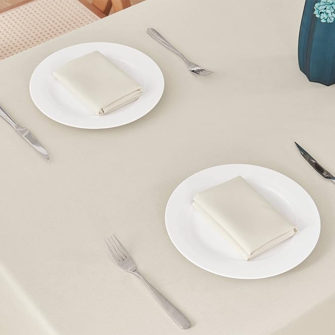 Rectangle 8 Feet Tablecloth 60x120 inch Linen Textured Table Cloth Stain and Wrinkle Resistant Washable Polyester, Decorative Table Cover Waterproof for Dining, Buffet and Camping, Beige