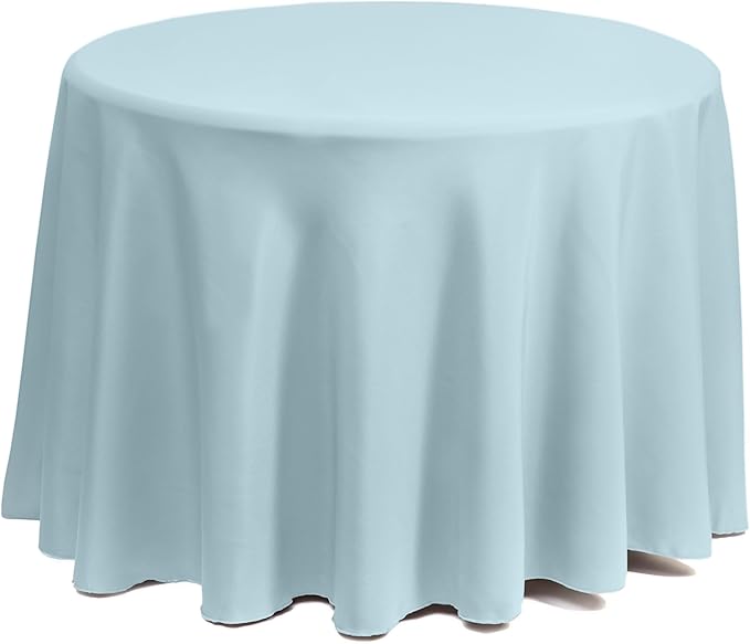 Gee Di Moda Round Tablecloth - 120 Inch Baby Blue Round Table Cloth for 60 to 96 Inch Round Tables - Heavy Duty Washable Fabric - for Buffet Table, Holiday Party, Dinner, Wedding & Baby Shower