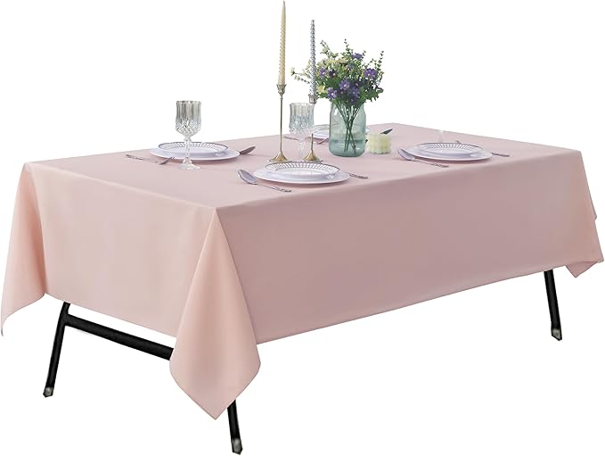 2-Pack 60x102 inch Dusty Pink Table Cloths, Solid Stain and Wrinkle Resistant Oblong Tablecloth, Premium Plain Weave Polyester Fabric Rectangle Table Linen Covers for Hotel, Wedding