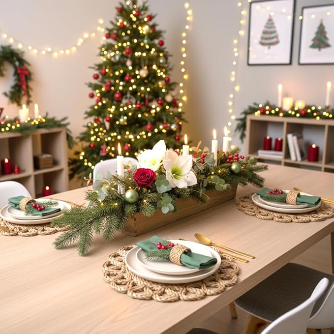 13.8" Corn Husk Woven Round Placemats Set of 8 - Wicker Boho Farmhouse Placemats - Rattan Table Mats Like Water Hyacinth for Dining Table, Wedding, Home