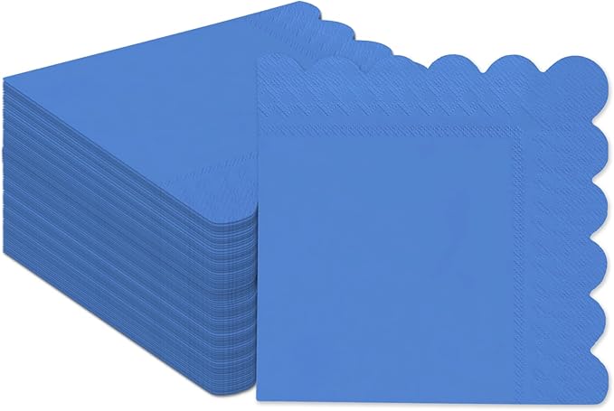 qiqee Sky Blue Cocktail Dinner Napkins 5x5inch Disposable Beverage,Wedding, Birthday Party Dessert Wave Paper Napkins(120 Count)