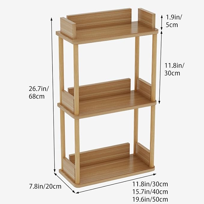 Desktop Organizer Shelf, Multi Tier Wood Tabletop Bookshelf, Space Saving Countertop Storage Rack for Office, Bedroom, Living Room(Warm White,15.7 * 7.8 * 26.7in)
