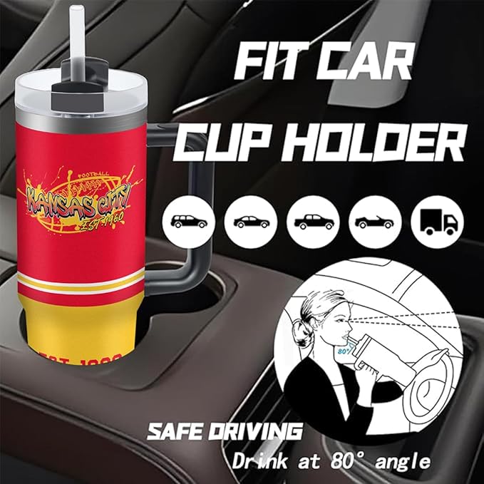 Kansas 30 oz Tumbler with Handle and Straw,Car cup,Coffee Mug,100% Leakproof Insulated Tumbler with Lid and Straw,Made of Stainless Steel,Cup Holder Friendly Base,Classic Collection Gifts for Fans