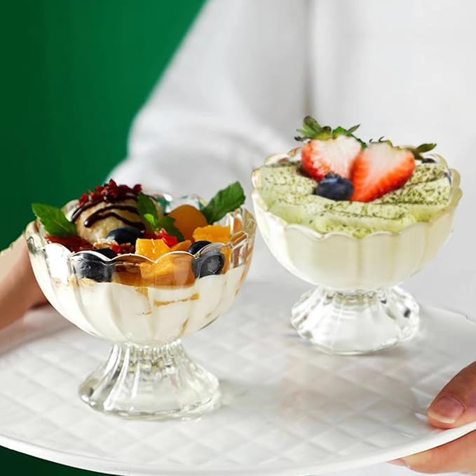 Iced Cream Dessert Bowl，Set of 9，6oz Vintage Glass ware with Heavy Base, Drinking Cup for Sundae, Fruit, Ice Cream, Snack, Condiment (9)