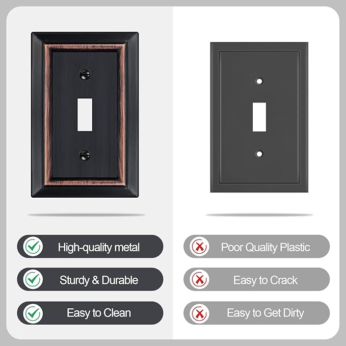 Oil Rubbed Bronze Light Switch Cover Plate, Decorative Metal Aged Bronze Switch Plates Outlet Cover, Light Switch Cover Plate, 1-Gang Wall Plates (Single Toggle, 6 Pack)
