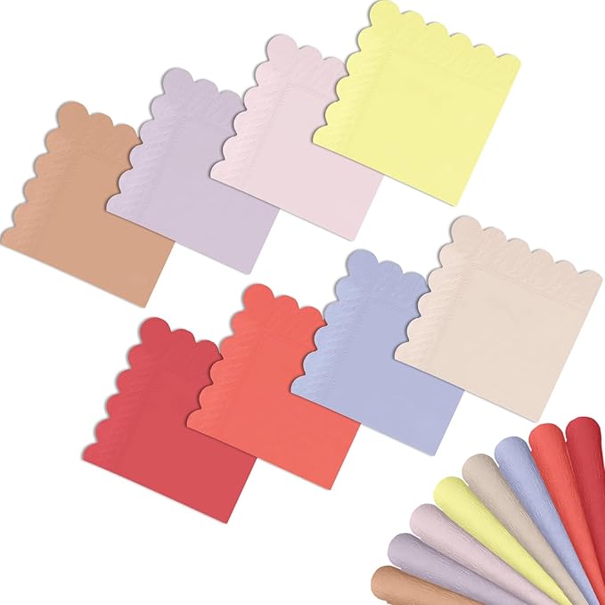 qiqee Pink Series Cocktail Dinner Napkins 5x5inch Disposable Beverage,Wedding, Birthday Party Dessert Wave Paper Napkins(120 Count)
