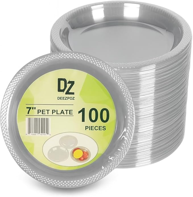 7 Inch Clear Plastic Plates 100 Bulk Pack - Disposable Cake for Dessert & Appetizers, BBQ, Party, Travel and Events,Recyclable (7 IN Clear Plastic Plates)