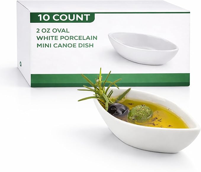 Restaurantware-2 Ounce Dipping Sauce Bowls, 10 Canoe Shape Dipping Sauce Dishes - Microwave-Safe, Oven-Safe, White Porcelain Small Dishes, Chip-Resistant, For Sauces Or Individual Portions